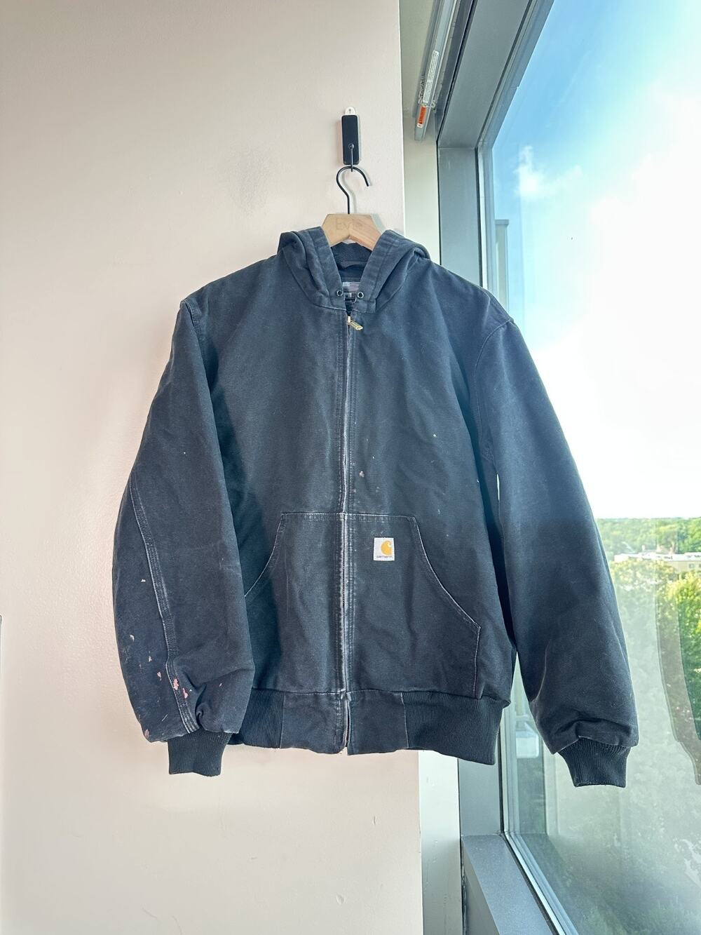 Vintage Carhartt Black Hooded Active Workwear Jacket Sz M